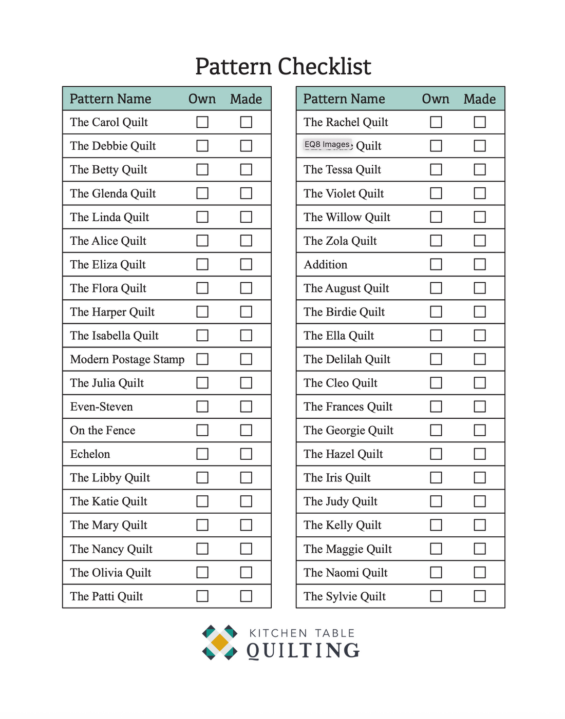 Pattern Checklist Printable