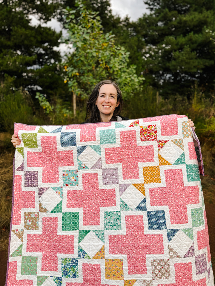 The Tabitha Quilt Pattern is a layer cake, fat eighth, or fat quarter friendly pattern that is perfect for beginners. 