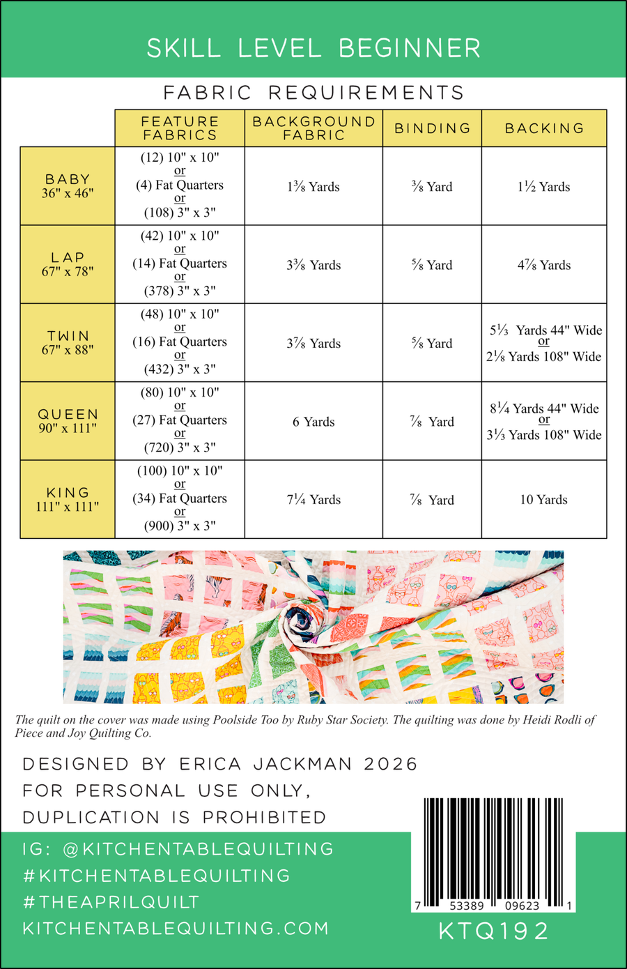 The April Quilt PDF Pattern – Beginner Friendly – Kitchen Table Quilting