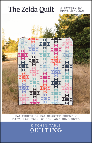 The Zelda Quilt PDF Pattern. This pattern is fat eighth or fat quarter friendly and it has instructions for baby, lap, twin, queen, or king sizes. The cover quilt was made with Backyard by Sarah Watts for Ruby Star Society.